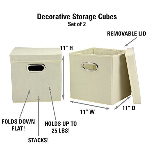 Image of Household Essentials 39-1 Decorative Storage Cube Set with Removable Lids | Natural | 2-Pack