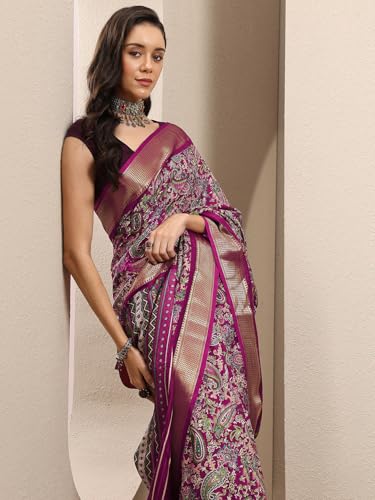 Image of Libas Printed Silk Blend Saree for Women With Unstitched Blouse Piece | Traditional Saree for Festive & Wedding