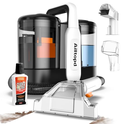 Upholstery Cleaner Machine, 15Kpa Portable Carpet & Upholstery Spot Cleaner Machine, Deep Stain Cleaning for Carpet, Pets, Stairs, Car Seat, Couch, with Dual Size BrushHead and Cleaning Solutions