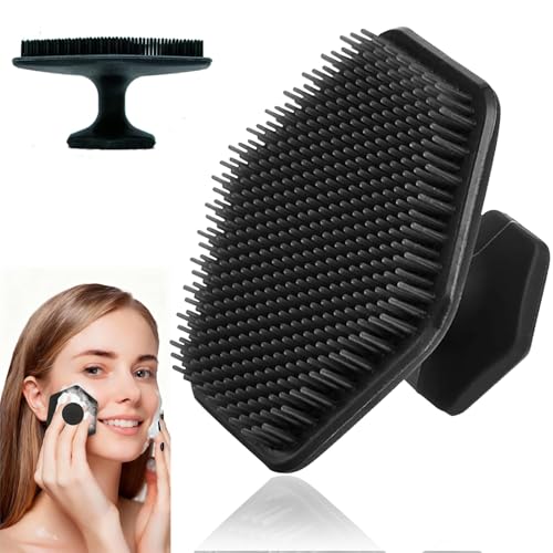 Image of Black Silicone Facial Cleansing Brush for Men Women - Gentle Exfoliator Pad Manual Scrubber for Shower Bath Beard Body Skin Care - Deep Pore Cleansing Soft Bristles Portable Non-Slip Handle