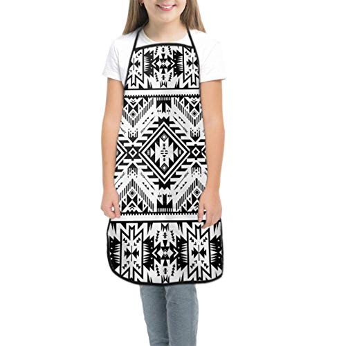 Chefs Apron Black White Color Tribal Navajo Childrens Painting Aprons Kids Painting Apron Waterproof With Pocket For Cooking Baking Painting And Party
