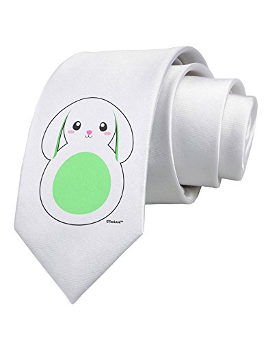 TOOLOUD Cute Bunny with Floppy Ears - Green Printed White Neck Tie