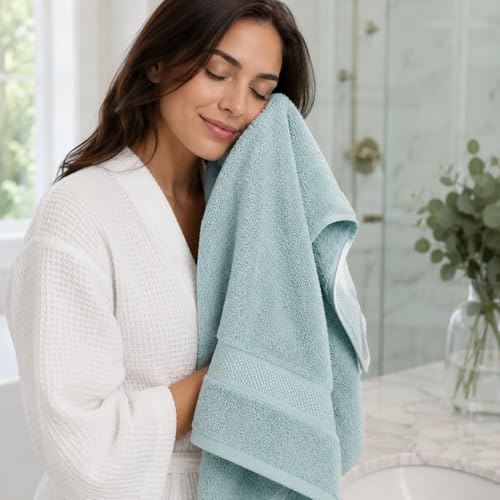 Image of Sulfar 100% Combed Cotton, Quick Drying Highly Absorbent Thick Bathroom Towels, Luxury Bath Towel Set (Pack of 2, 70 X 140 cm) - 600 GSM (Nile Blue)