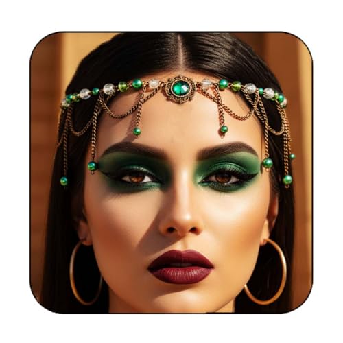 Fashband Fita de cabeça de cristal boémia, com contas verdes, diadema vintage para festivais, acessórios para o cabelo, capacete de casamento para mulheres e meninas