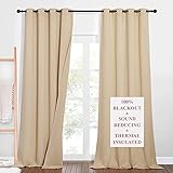 NICETOWN Noise Reducing Room Divider Curtains High Ceiling Window, Privacy & Completely Shaded Sound Blocking Drapes, Lined Insulated Window Treatment Panels (Biscotti Beige, 2 Pieces, W52 x L108)