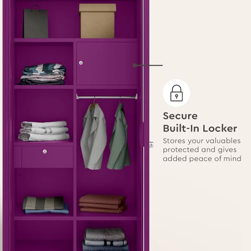 Image of Interio by Godrej Marc 2-Door Steel Almirah with Mirror (Textured Mulberry), 1-Year Warranty, 1 Locker, 1 Drawer, 5 Shelves