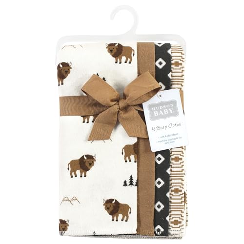 Image of Hudson Baby Unisex Baby Cotton Poly Flannel Burp Cloths, Wild Buffalo 4 Pack, One Size