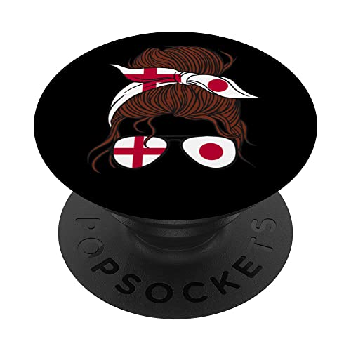 England and Japan Mix Half English half Japanese PopSockets Swappable PopGrip, Black