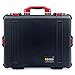 Pelican 1600 Case by ColorCase - Black - Large Size Waterproof Case with Pick & Pluck Foam Set & Convoluted Lid Foam - Red Handle & Latches