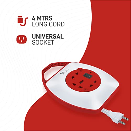 Image of SYSKA SSK-PW-0302A-WR Power Wheel with Surge Protection, Strong ABS Material Body, 4 Meter Long (White-Red)