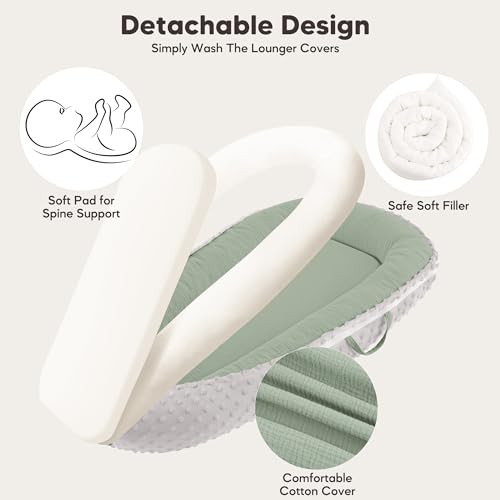 Image of Baby Lounger - Infant Lounger Pillow for Newborn 0-24 Months, Soft, Breathable & Portable Baby Lounger Pillow for Boys & Girls, Cozy Baby Floor Seat for Home & Travel (Green)