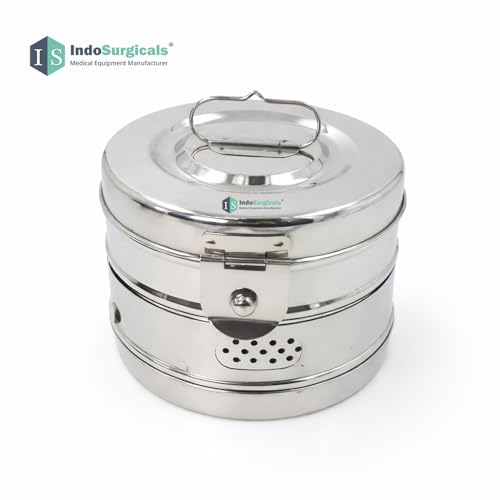 Image of IS IndoSurgicals Stainless Steel Dressing Drum, Super Deluxe Quality Seamless, Diameter X Height (9 inchX5 inch)
