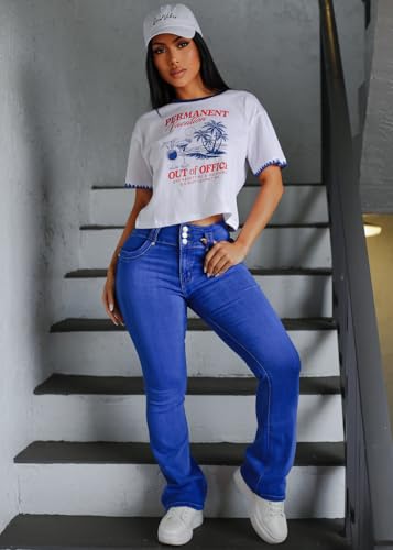 Image of Moda Xpress Women's Butt Lifting High Waisted Bootcut Jeans - Stretchy, Comfortable Flare Jeans in Junior Size Vintage Style