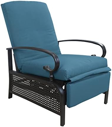 Kozyard Adjustable Patio Reclining Lounge Chair with Strong Extendable Metal Frame and Comfortable Cushions for Outdoor Reading, Sunbathing or Relaxation (Aqua)