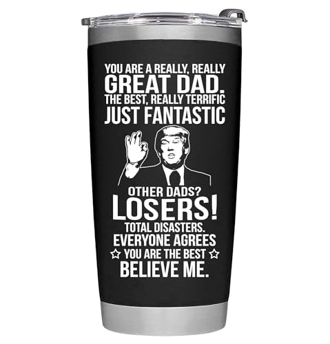 Gifts for Dad from Daughter, Son, Kids for Fathers Day, Birthday, Christmas - Present for Dad - Stainless Steel, Double Wall Insulated, Keeps Drinks Hot or Cold, Perfect for Fathers, 20oz, Black