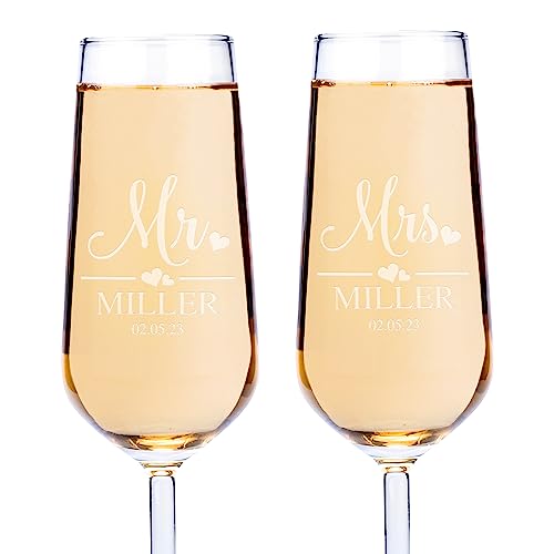 Personalized Wedding Champagne Flutes for Bride and Groom