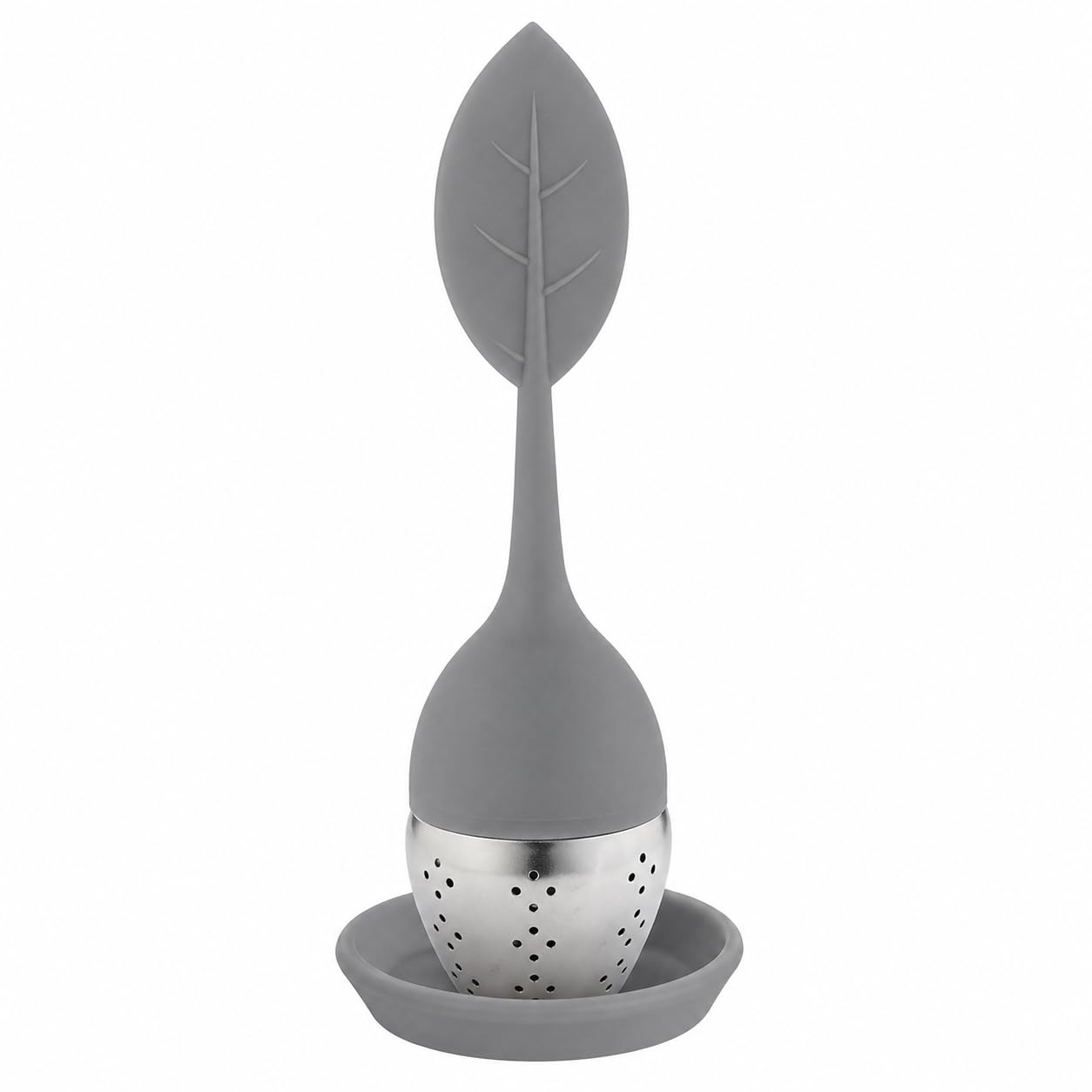 Infusor coador de Chá Folha Silicone e Inox com Base Porta Pingos Premium Reutilizável e