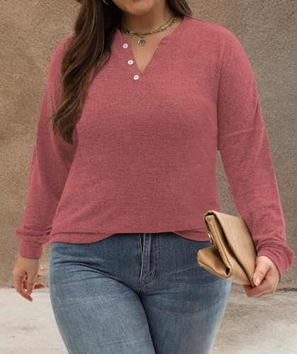 Image of Gloria&Sarah Womens Plus Size Tops Long Sleeve Henley Shirts Fall Fashion Oversized Sweatshirt Tunic Sweaters L-4XL