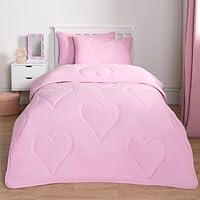 OHS Single Coverless Duvet 7.5 Tog, Reversible Washable Quilted Duvet Coverless Valentines Day Gifts Super Soft Warm Comfy Single Camping Duvet, Pink - Hearts