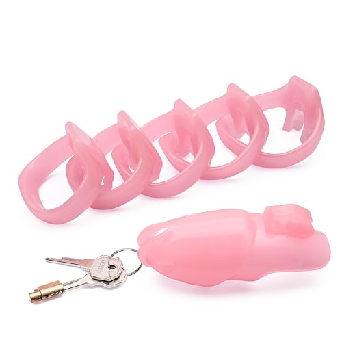 Image of HT-V4 Chastity Cage for Men | 5 Adjustable Wide Rings & 6 Colors | Beginner-Friendly | Adult Toy with Sizing Guide (Pink, Maxi)