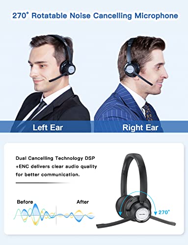 Image of New Bee Wireless Headset Bluetooth Headset with Noise Cancelling Microphone 20hrs Talk time & Mute Button for Work /PC /Office /Zoom /Skype (Include USB Dongle)