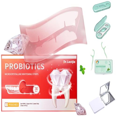 Image of (2 Boxes) 14-Day Sensitive Teeth Whitening Strips with Probiotics, Butterfly Fit Design for 360Teeth Coverage | Includes Portable Oral Care Kit (Floss + Mirror) Gentle, Fresh Breath and Whiter Smile