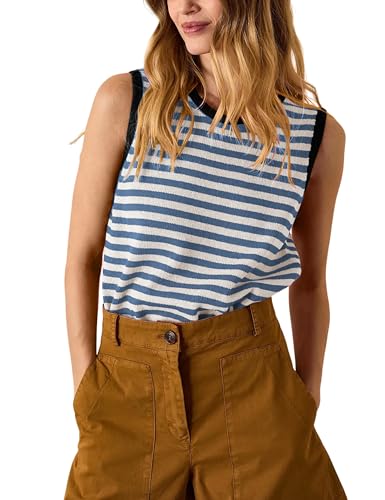 Image of Hongsui Women's Striped Color Block Sweater Vest Ribbed Knit Tank Tops Oversized Crewneck Pullover