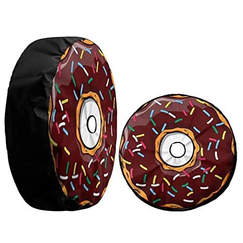 Image of Delerain Spare Tire Cover with Backup Camera Hole Cartoon Donut Wheel Covers Waterproof Dust-Proof UV Sun Universal Fit for RV Trailer RV SUV Truck (18 Inch for Diameter 32 inch-34 inch)