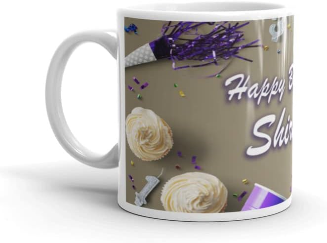 RISH - Ceramic Coffee Mug Tea Cup with Printed Happy Birthday Grey Theme Design and Personalised Name for Gifting - Shirish