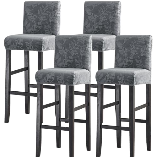 Image of FUANGUI Bar Stool Covers Set of 4, Stretch Bar Stool Seat Covers | Washable Removable Bar Chair Covers with Backs Slipcovers, Bar Chair Covers Square for Kitchen Dining Room Cafe