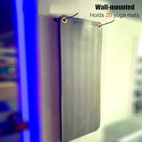 Soporte de pared para esterilla de yoga, estante ajustable para colgar correas de estiramiento y tapetes de ejercicio más grandes, solución de almacenamiento que ahorra espacio para gimnasio en casa o