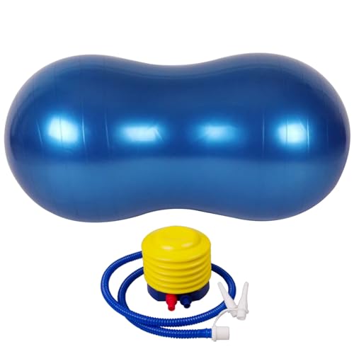 Yeory Yoga Ball Peanut Ball with Pump 35x18in Burst-Resistant PVC Portable Thickened Yoga Ball Flexible Exercise Ball for Therapy, Labor, Birthing and Dog Training (Smooth, Dark Blue)