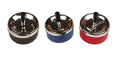 Knight Assorted Metal Revolving Ashtray In Red, Black Or Blue Metal Cigarette Push Down Ash Tray