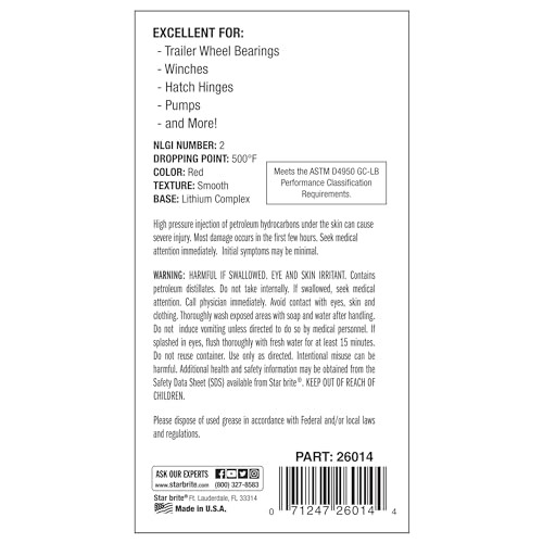STAR BRITE Trailer Radlagerfett Propellerwellenfett – NLGI Nr. 2 – Schützt vor Auswaschung, Rost, Korrosion und Verschleiß an Radlagern, Propellerwellen, Winden, Pumpen, Bootsluken usw.