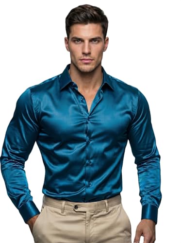 Image of Diverse Men's Satin Casual Shirt | Premium Solid Poly Satin | Wrinkle-Free, Full Sleeve Regular Fit Office, Business Wear