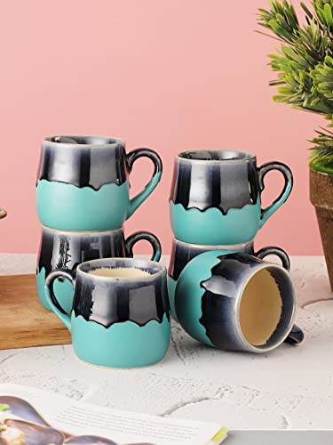 Image of MIAH Decor Handcrafted Studio Pottery Ceramic Coffee Mugs Cum Serving Chai Tea Cups Set (Set of 6, Grey & Green)