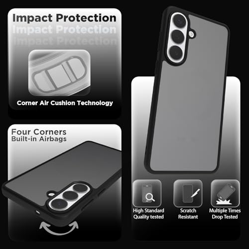 Image of RIGGEAR Shockproof Sleek Hybrid Armor Back Cover Case for Samsung Galaxy S26 Plus (Smoke Black Matte PC + Black TPU Bumper)