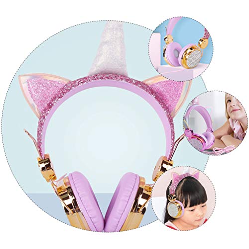 Lurrose Fone de Ouvido Unicórnio Infantil Fone de Ouvido Com Microfone para Meninas Crianças Adolesc