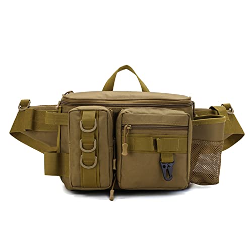 フィッシングバッグ 多機能 釣り バッグ 広口 大容量 ウエストバッグ 持ち手 フィッシングバッグ 大容量 肩掛け可能 釣り道具タックルバッグ 防水 撥水 耐磨耗性 軽量 腰巻き 自転車 アウトドア 登山 旅行用 撮影用 (ブラウン,小さい)