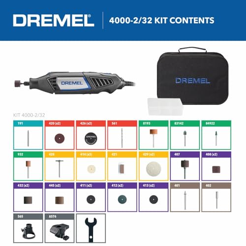 Dremel 4000-2/32 Rotary Tool Kit - Engraver, Polisher, and Sander - Ideal for Cutting, Detail Sanding, Engraving, Wood Carving, and Polishing - 2 Attachments & 32 Accessories