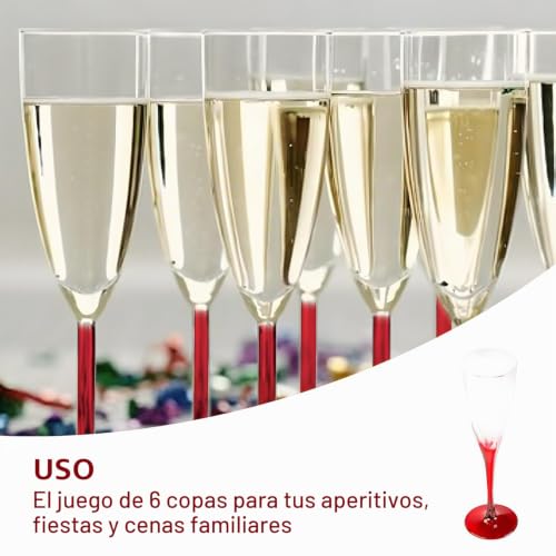 Copas para champán de cristal Luxion resistente Avilia con un diseño sofisticado de pie rojo 3