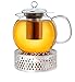 Produktbild Creano Teekanne aus Glas 1,7l + EIN Stövchen aus Edelstahl, 3-teilige Glasteekanne mit integriertem Edelstahl Sieb und Glasdeckel, ideal zur Zubereitung von losen Tees, tropffrei