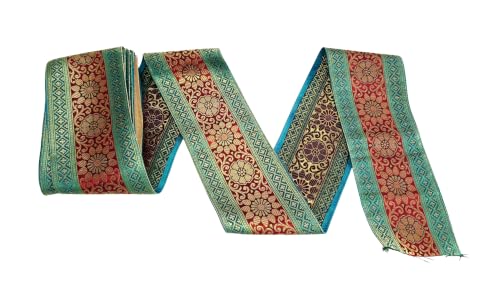 Image of Brocade Ethnic Work 9 Meter Laces and Borders Material for Dresses, Sarees, Lehenga, Suits, Blouses, Dupatta, chunri and Crafts (Turquoise x Maroon)