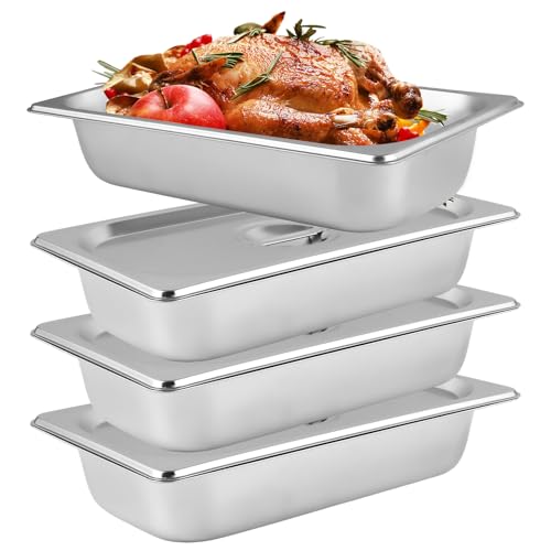 LDXDRU Panierschalen Set 4-teilig mit Deckel aus Edelstahl GN 1/3 Behälter 32.5x17.5x6.5cm Panierset ，Panierstraße Schnitzel， Rechteckige Metall Gastro Behälter für Fisch, Fleisch und Gemüse