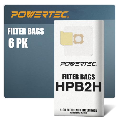 Image of POWERTEC HPB2H, HPB2HPK Vacuum Bags for AstroVac 6PK, for Central Vacuum Systems & Vacumaid, Replacement Shop Vacuum Bags, Dust Bags, Filter Bags (75046-P2V)