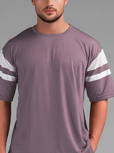 Image of CHKOKKO Men's Co-Ord Set Premium Cotton Blend Oversized T-Shirt & Shorts Cord Set with Side Pockets Round Neck Half Sleeves Solid with Contrasting Stripes Summer or Casual Wear