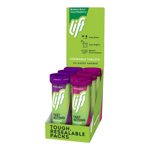 Lift Fast-Acting Glucose Chewable Energy Tablets Mixed Berry 6 Pack of 10-Tablet Tubes