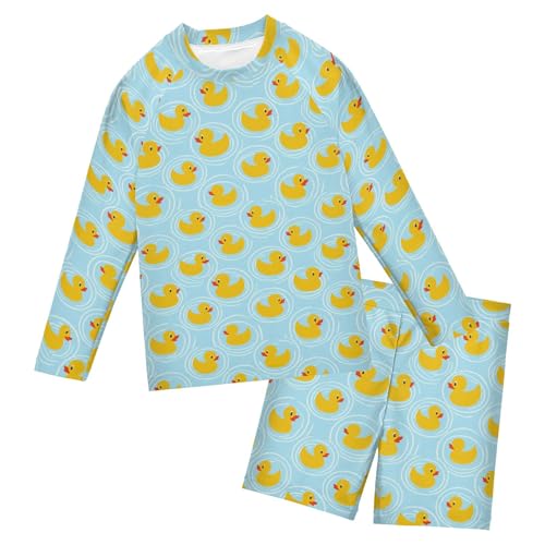 Cute Yellow Rubber Duck Toddler and Baby Boys' 2-Piece Swimsuit Trunk, Long Sleeve Rashguard Bathing Suit B0404261