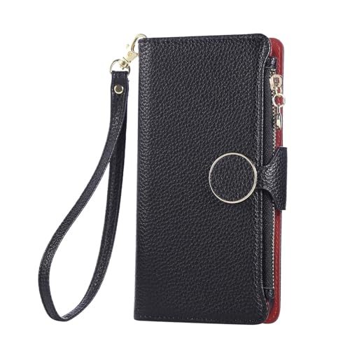 Étui portefeuille Galaxy Z Fold 7 en cuir noir avec bandoulière pour voyager léger au quotidien