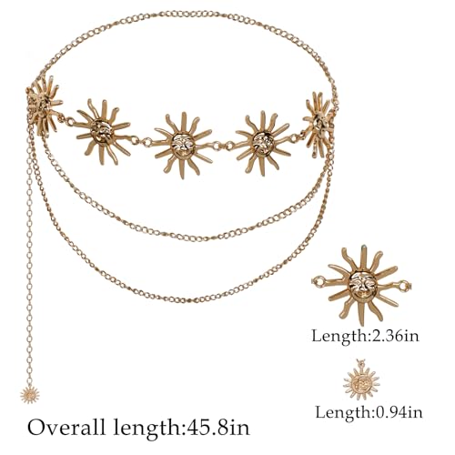 Sun Chain Belt for Women - Boho Cowgirl Waist Belt with Sun Concho Detail, Adjustable Sun Belt Chain for Jeans & Trousers2
